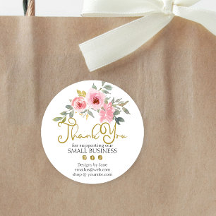 Small Business Thank You Logo Blush Pink Floral Classic Round Sticker