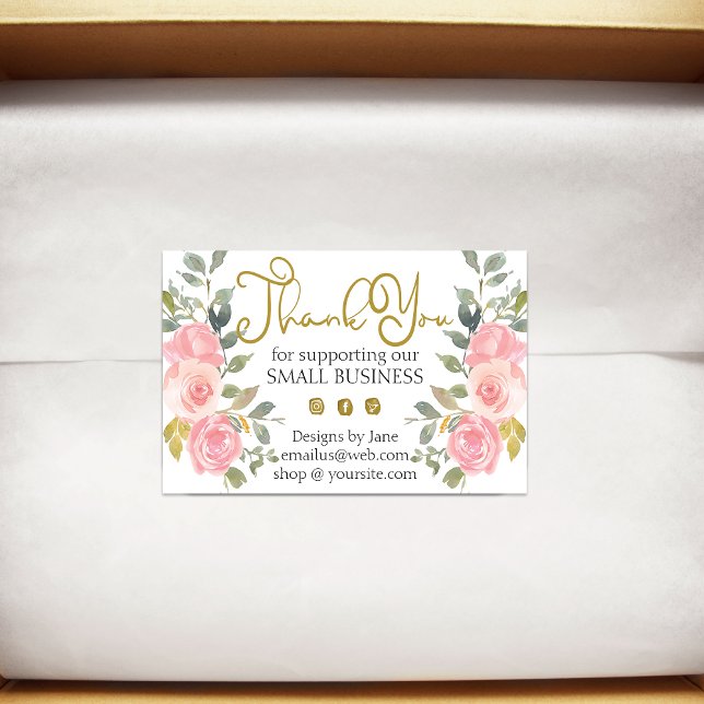 Small Business Thank You Logo Blush Pink Floral Rectangular Sticker (Creator Uploaded)