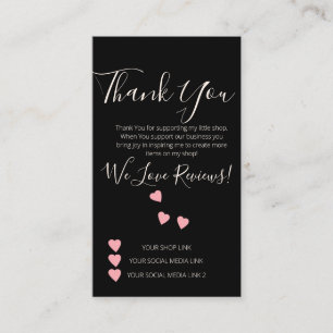 Small Business Thank You Shop Review Hearts Black Business Card