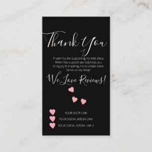 Small Business Thank You Shop Review Hearts Black Card
