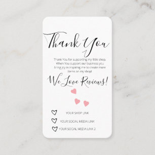Small Business Thank You Shop Review Hearts  Card