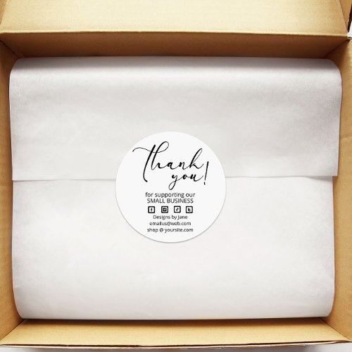 Small Business Thank You Simple Black Script Classic Round Sticker