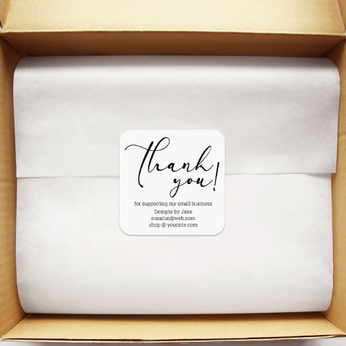 Small Business Thank You Simple Black Script Square Sticker