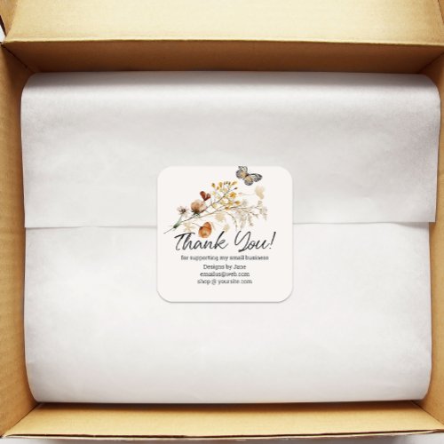 Small Business Thank You Vintage Botanical Floral Square Sticker