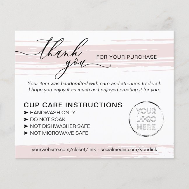 Small Business Tumbler Cup Mug Instructions Care Flyer
