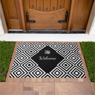 Small Business Welcome Logo Black White Doormat