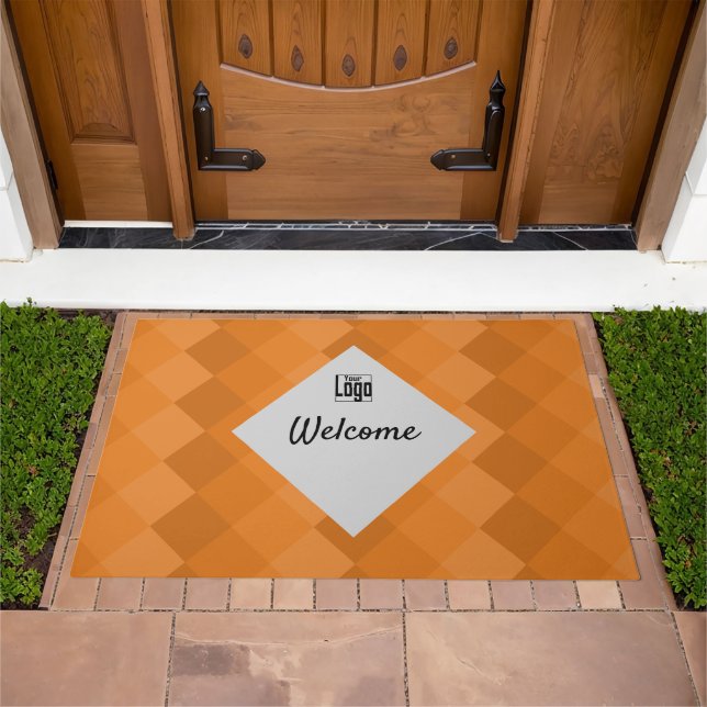 Small Business Welcome Logo Gray Orange Doormat (Outdoor)