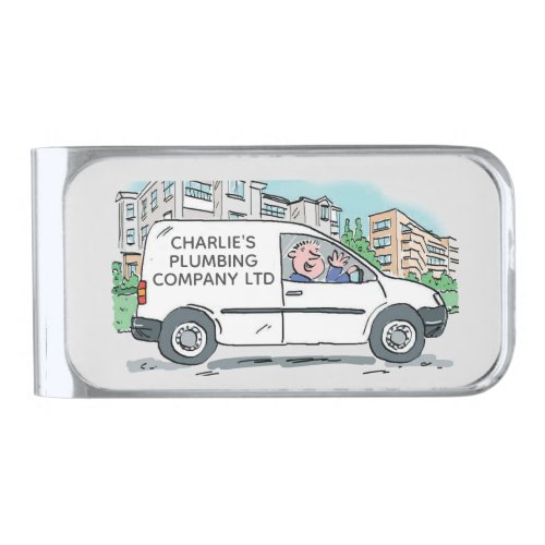 Small Business with Name on Company Van Silver Finish Money Clip