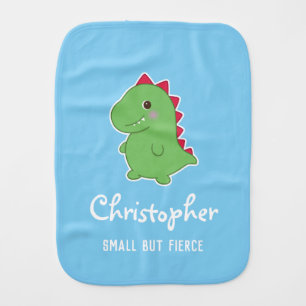 Small But Fierce Funny Cute Dino T-Rex Blue Baby Burp Cloth