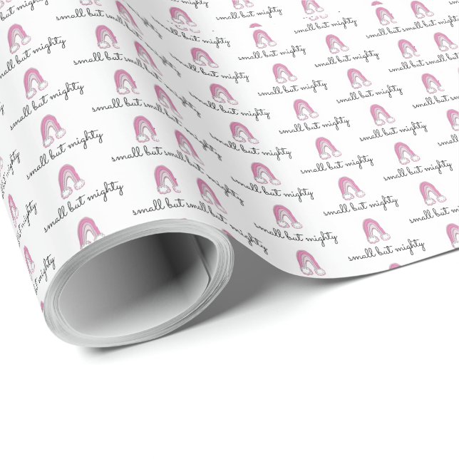 Small But Mighty Baby Girl Rainbow  Wrapping Paper (Roll Corner)