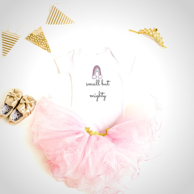 Small But Mighty Pink Rainbow Girl's Baby Bodysuit (Creator Uploaded)