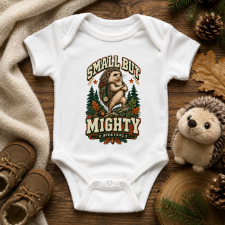Small But Mighty Retro Adventure Hedgehog Camping Baby Bodysuit