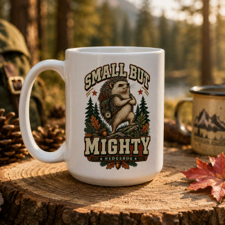Small But Mighty Retro Adventure Hedgehog Camping Coffee Mug