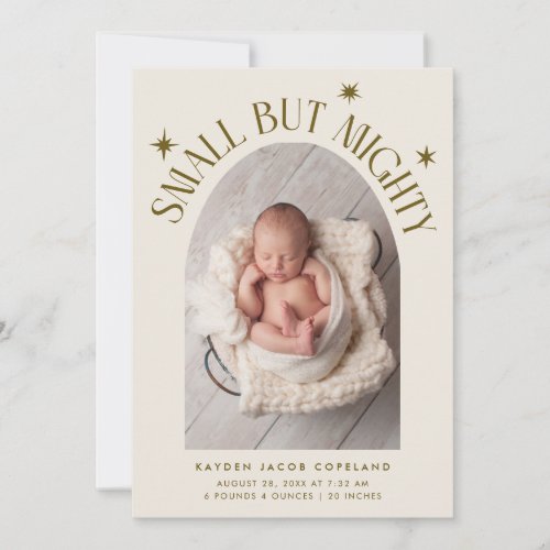 Small But Mighty Stars Cream Photo Birth  Announcement