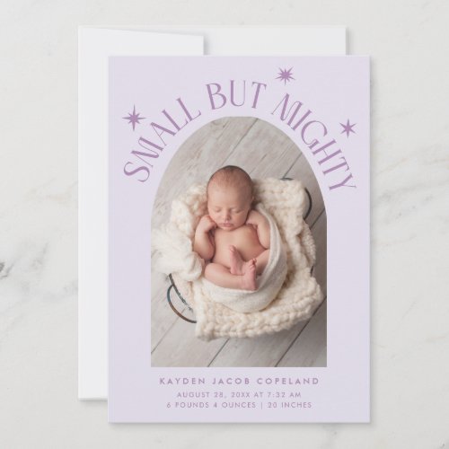 Small But Mighty Stars Lilac Photo Birth  Announcement