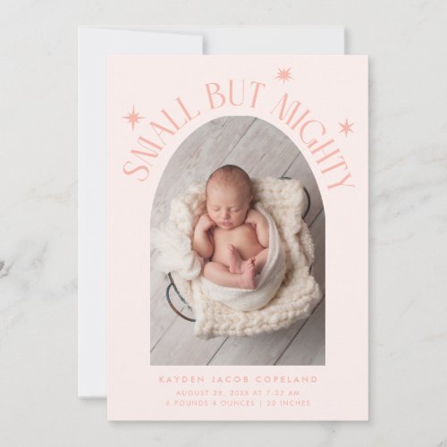 Small But Mighty Stars Peach Photo Birth  Announcement