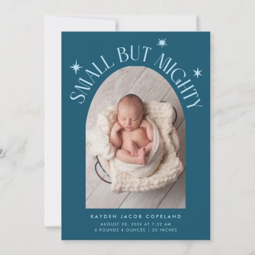 Small But Mighty Stars Teal Photo Birth  Announcement