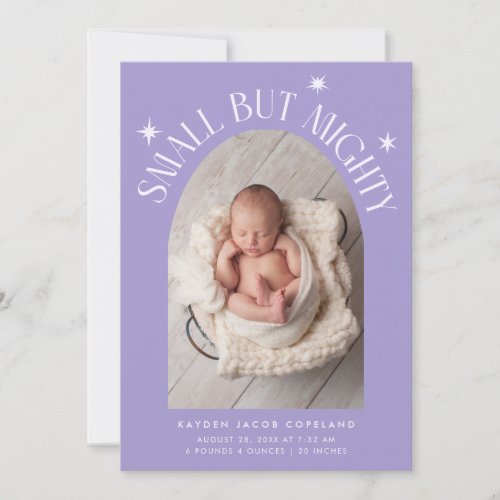 Small But Mighty Stars Voilet Photo Birth  Announcement