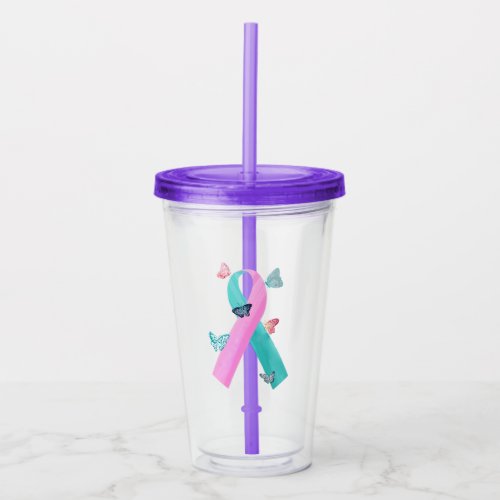 Small butterflies with BRCA ribbon Acrylic Tumbler