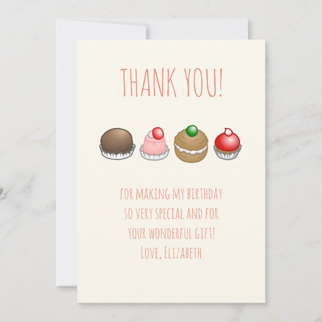 Small Cakes Birthday Thank You Card (Front)
