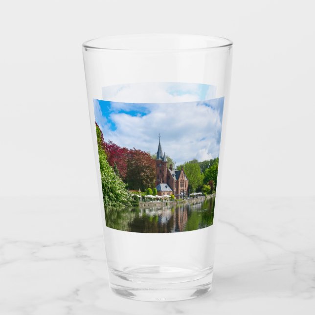 Small castle near lake in Bruges, Belgium Glass (Front)