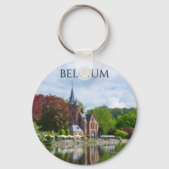 Small castle near lake in Bruges, Belgium Keychain (Front)
