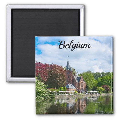 Small castle near lake in Bruges Belgium Magnet