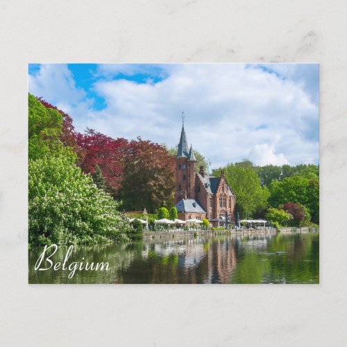 Small castle near lake in Bruges Belgium Postcard
