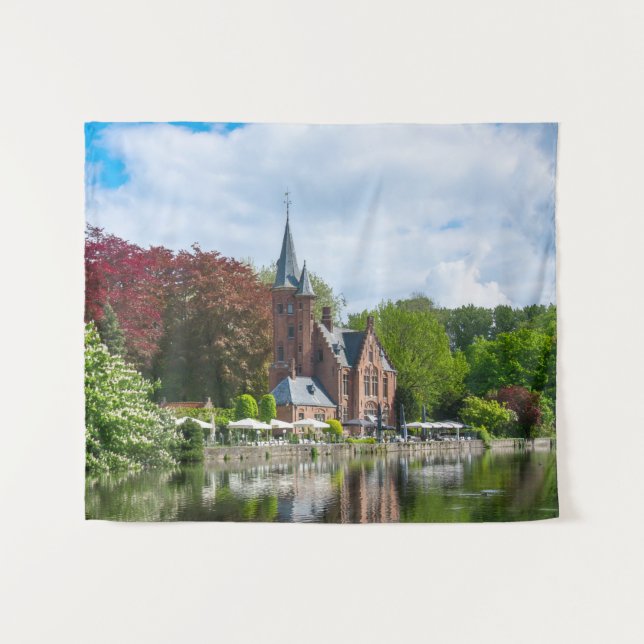 Small castle near lake in Bruges, Belgium Tapestry (Front (Horizontal))