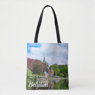 Small castle near lake in Bruges, Belgium Tote Bag