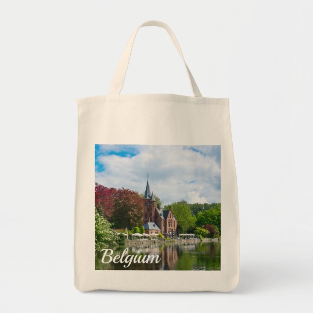 Small castle near lake in Bruges, Belgium Tote Bag (Front)