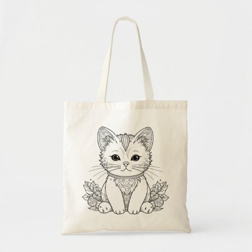SMALL CAT LITTLE KITTEN COLORING TOTE