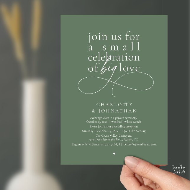 Small Celebration of Big Love, Elegant Minimalist  Invitation (Small Celebration of Big Love, Elegant Minimalist Wedding Reception Invitation Card in Sage Green)