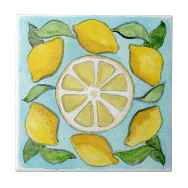 Small ceramic tile Sicilian-style “Lemons” (Front)