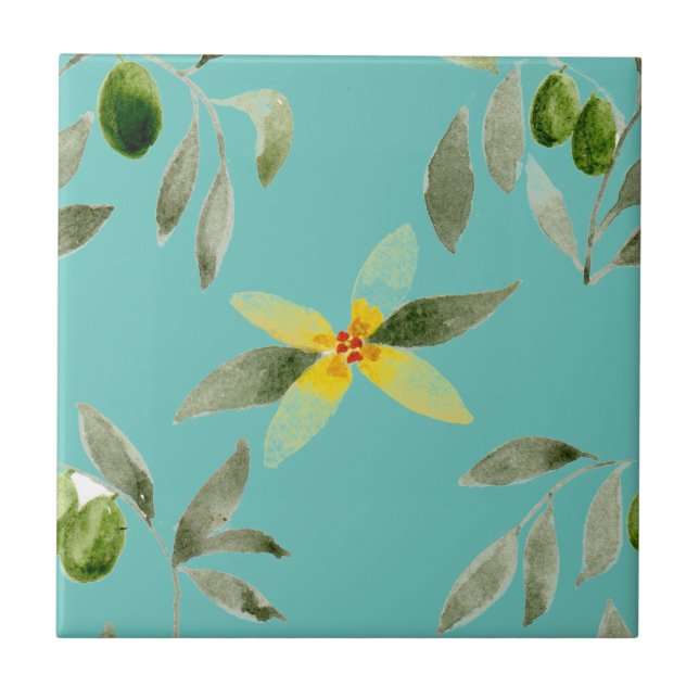 Small ceramic tile Sicily-inspired “Olive” (Front)