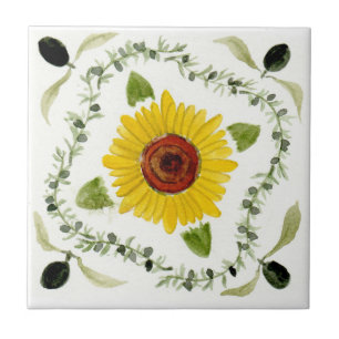 Small ceramic tile Sicily-themed “Sunflower”