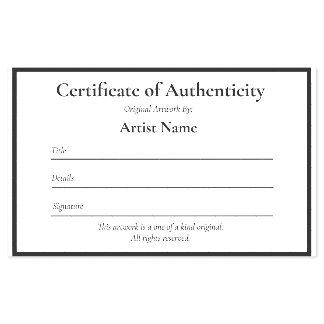 Small Certificate of Authenticity Template for Art Self-inking Stamp