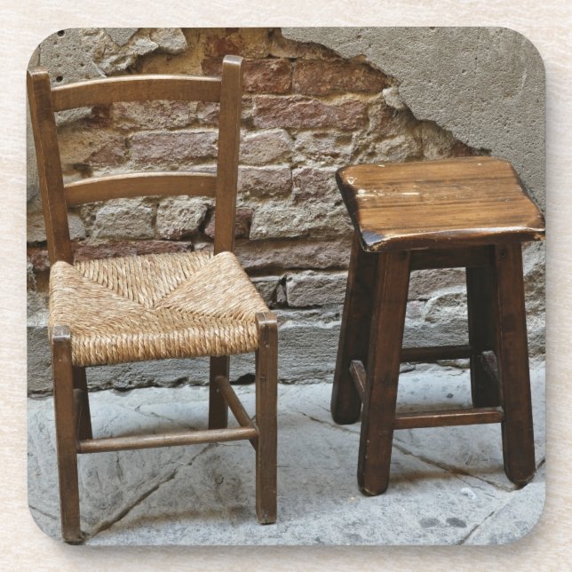 Small chair and stool, Pienza, Italy Beverage Coaster (Front)