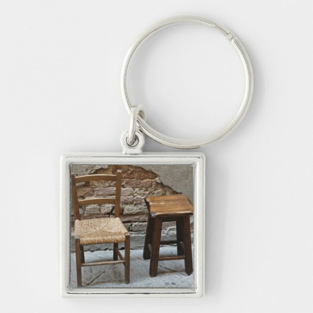 Small chair and stool, Pienza, Italy Keychain (Front)