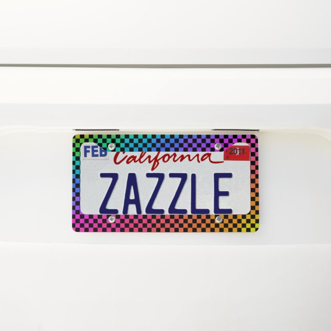 Small Checkered License Plate Frame (On Car)