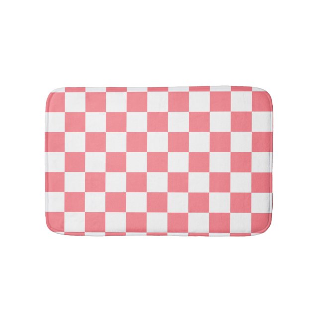 Small Checkers Blush Pink White Checkered  Bath Mat (Front)