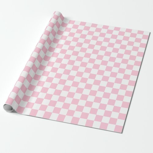 Small Checkers Cotton Candy Pink White Checkered   Wrapping Paper