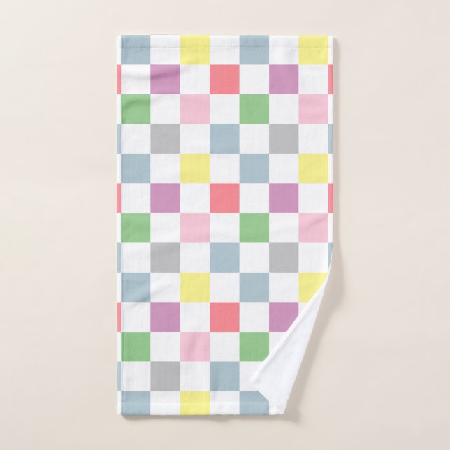 Small Checkers Pastel Colors White Checkered   Hand Towel (Hand Towel)