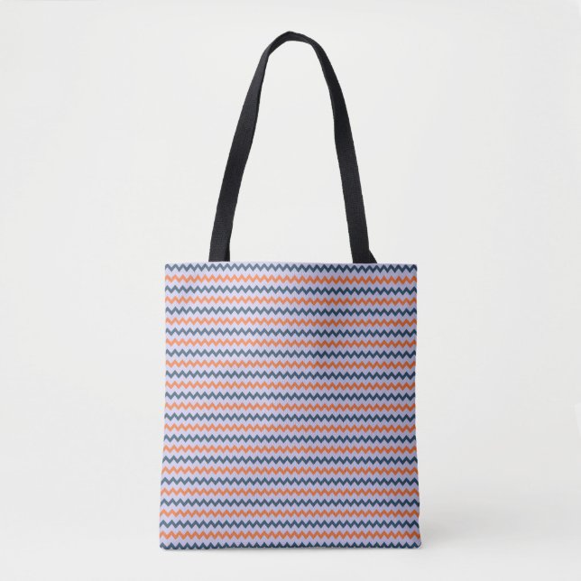 Small chevron pattern dark blue orange and lilac tote bag (Front)