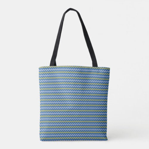 Small chevron pattern green blue tote bag