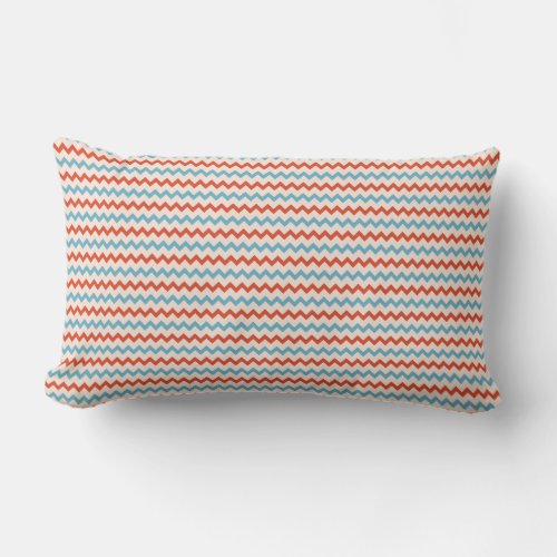 Small chevron pattern red blue pink lumbar pillow