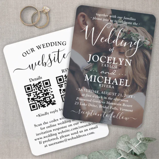 Small & Chic All-In-One QR Code RSVP Photo Wedding Invitation | Zazzle