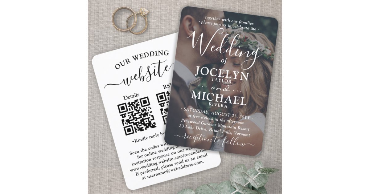 Small & Chic All-In-One QR Code RSVP Photo Wedding Invitation | Zazzle