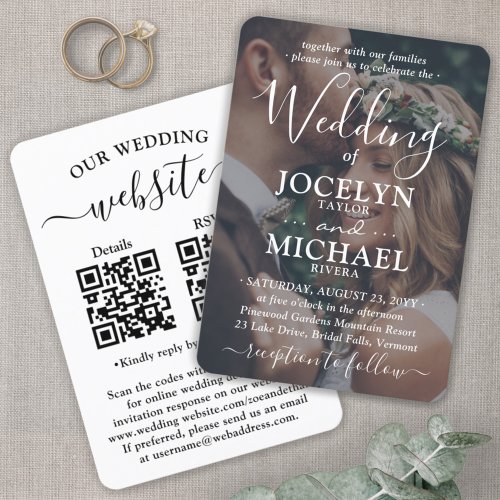 Small  Chic All_In_One QR Code RSVP Photo Wedding Invitation