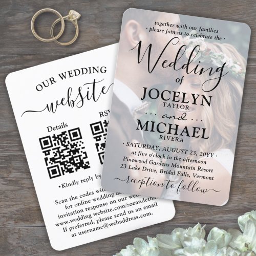 Small  Chic QR All_In_One Photo Overlay Wedding Invitation